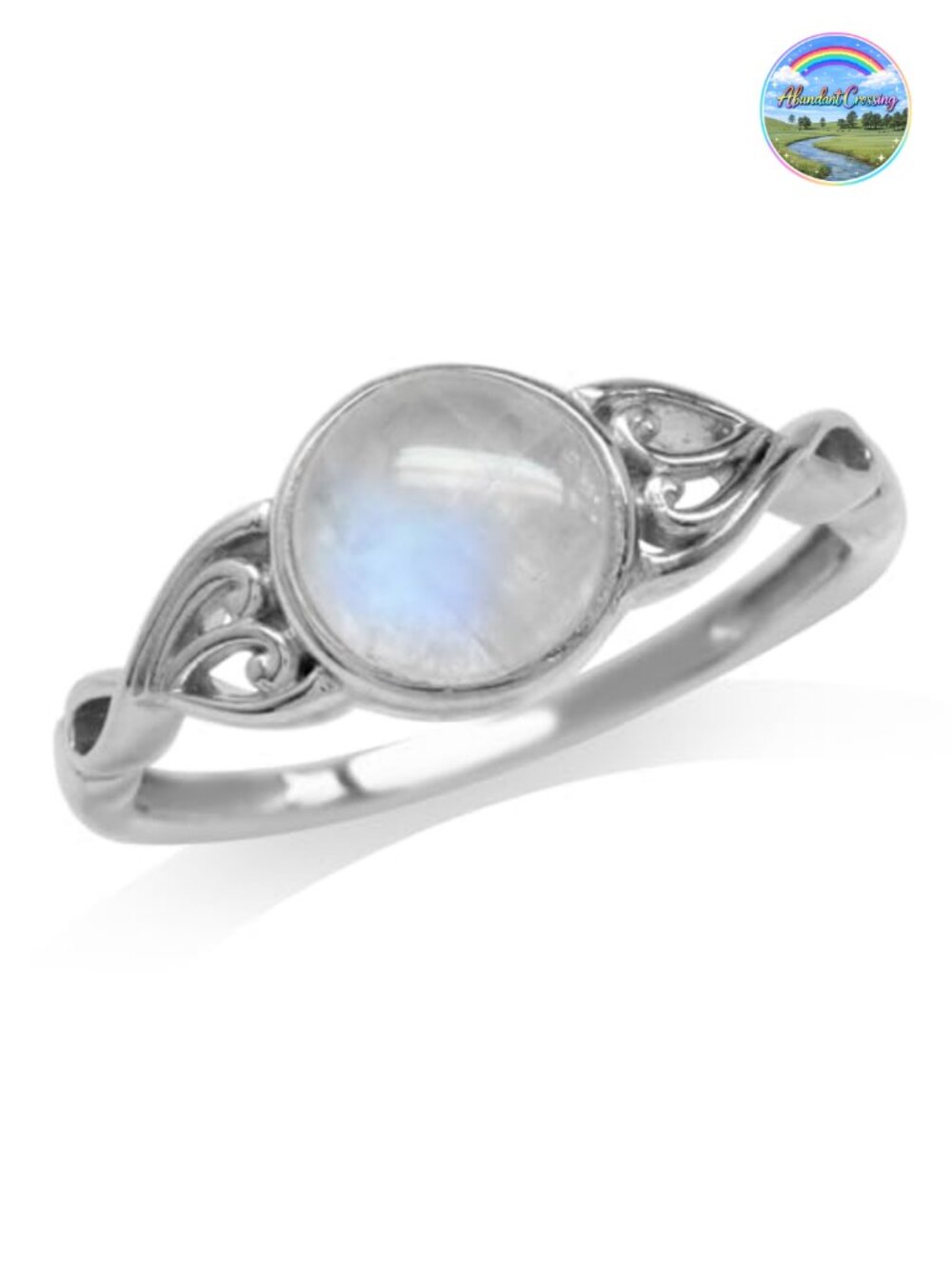 7MM Round Natural Moonstone Solitaire Ring Sterling Silver Victorian